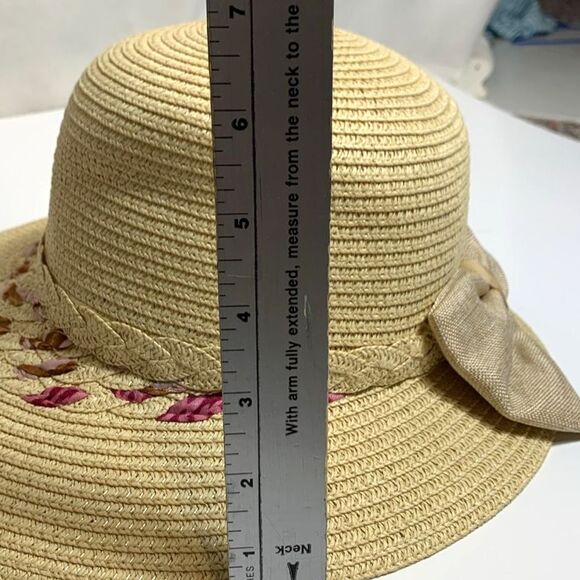 Arianna By Howard’s Tan Straw Sunhat With Woven Ribbon and Back Bow Size 58cm - Picture 11 of 13